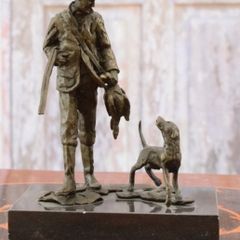 Hunter And Dog - Bronze, Marble (Signed)