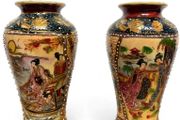 Vintage Satsuma Style Moriage Vases - Matching Pair