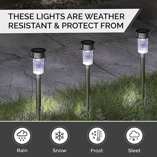 Pack of 10 Solar Powered Stake Lights - LED Garden Outdoor Light, Waterproof Stainless Steel Post Path Lights for Patio Driveway Pathway Walkway Decoration (FREE POSTAGE)
