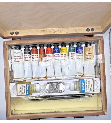 RARE Antique George Rowney No 9 Oil Colour Wooden Box Set - 1950s/60s Artist Case Prop