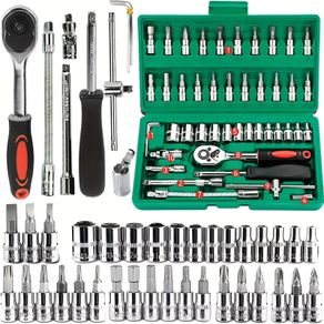 46pc Drive Socket Set 1/4 inch Ratchet Wrench Set Mechanic Tool Kits for Auto Repair Hous with Sockets Metric Hex Bit Socket Set