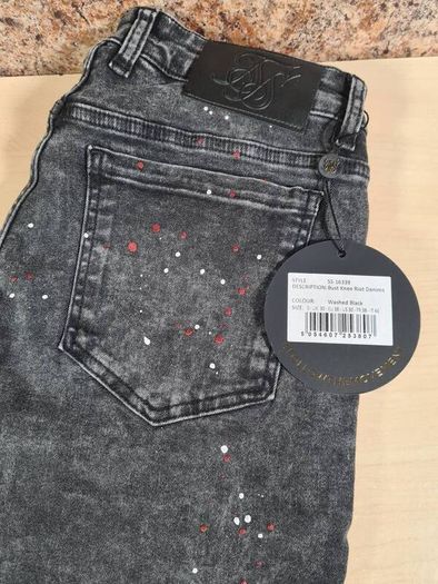 mens Siksilk jeans washed black bust knee riot denim Size Small W 30 L 34