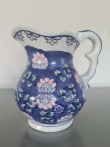 Ceramic Floral Jug Pitcher Blue Pink White
