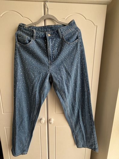 Rhinestone embellished mom jeans