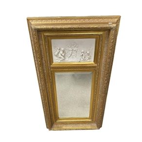Heavy Gilt Framed Mirror with Marble Plaque
