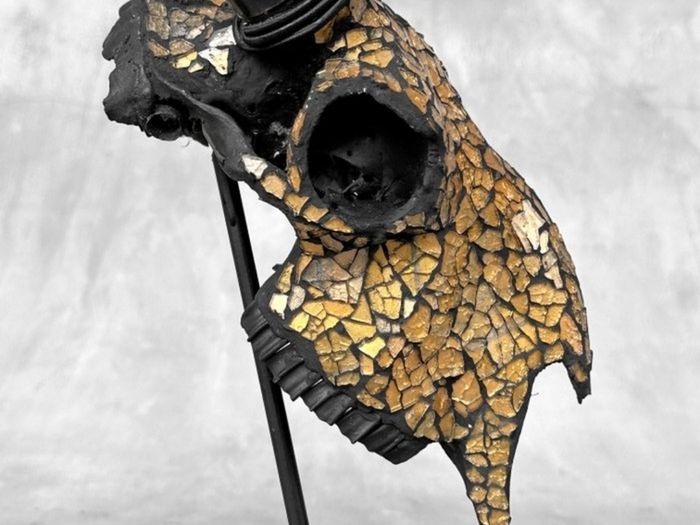 Mosaic-Embellished Real Goat Skull - Bone, Mosaic inlay