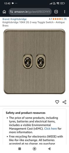 2 x antique brass light switches (2 gang)
