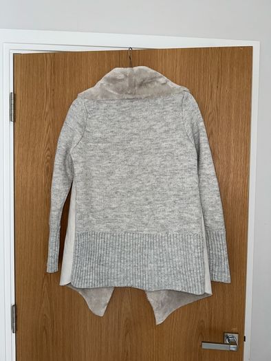 RIVER ISLAND - Grey Cardigan with Suade and Faux Fur  - Size small