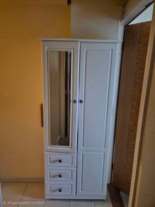 2-Door White Combination Wardrobe with Mirror & 3 Drawers.