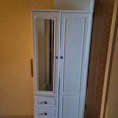 2-Door White Combination Wardrobe with Mirror & 3 Drawers.