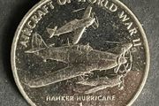 1995 Isle of Man 1 crown Aircraft of WWII. hawker Hurricane Copper-Nickel Coin in protective sleeve