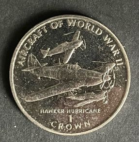 1995 Isle of Man 1 crown Aircraft of WWII. hawker Hurricane Copper-Nickel Coin in protective sleeve