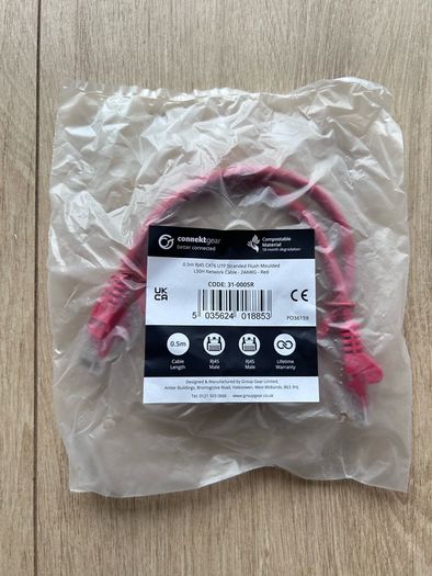 0.5m CAT6 RJ45 UTP Stranded Flash Moulded Network Cable Red.
