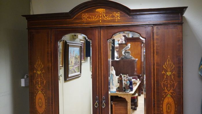 Edwardian Inlaid Mahogany Double Wardrobe