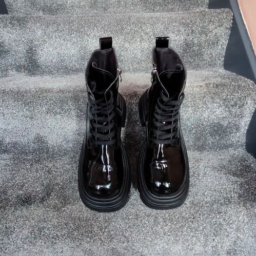 Black Shinny leather funky ankle boots, size 40