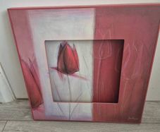 Large Framed Abstract Red Tulip Painting