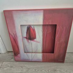 Large Framed Abstract Red Tulip Painting