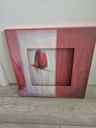 Large Framed Abstract Red Tulip Painting