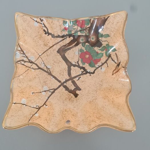 Kawamura Japan Reverse Painted   Glass Dish