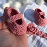 beautiful baby/ gift set . Hand crafted baby ballet / Mary Jane style shoes with matching headbands. Made from 100% natural organic breathable cotton yarn . . Comes in a personalised gift box . Image 10