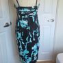 Teatro Aqua Blue Abstract Print Satin Wiggle Cocktail Party Dress UK 12 Image 4