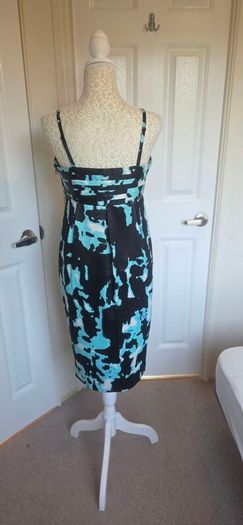 Teatro Aqua Blue Abstract Print Satin Wiggle Cocktail Party Dress UK 12