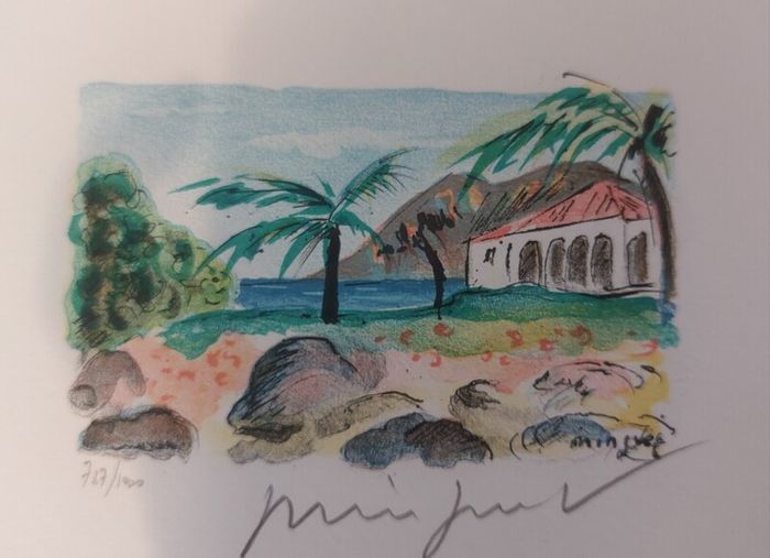 Fantastic Limited-Edition Hand-Signed Lithograph Print of a Caribbean Scene by the Renowned French Artist Alexandre Minguet (1937-1996), #737/1000