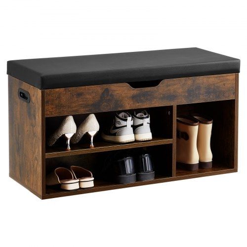Entryway Shoe Bench, 805 x 305 x 445 mm Shoe Storage Organizer with Hidden Lift Top Storage Space, 300lbs Bench with Cushion Seat and 3 Cabinets