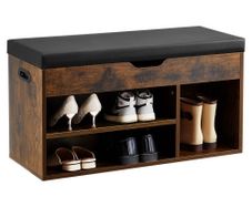 Entryway Shoe Bench, 805 x 305 x 445 mm Shoe Storage Organizer with Hidden Lift Top Storage Space, 300lbs Bench with Cushion Seat and 3 Cabinets