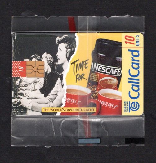 1997 Ireland 10 unit Nescafe coffee. The slogan Call and see if they'll come over for Nescafe (Gemplus GEM1) Call Card Mint in packaging. Telecom Eireann no 1186