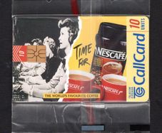 1997 Ireland 10 unit Nescafe coffee. The slogan Call and see if they'll come over for Nescafe (Gemplus GEM1) Call Card Mint in packaging. Telecom Eireann no 1186
