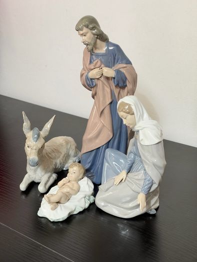NAO By Lladro 4 Pcs Porcelain Nativity Set Mary - Joseph - Baby Jesus - Donkey