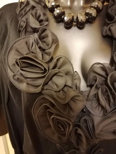 Women's Cardigan Black Organza Floral Trim