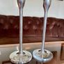 Mid Century Modern Pair Aluminium Tulip Taper Candlesticks Image 5