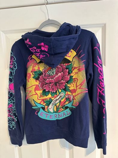 Ed Hardy Girls Navy Zip Hoodie - Size Large