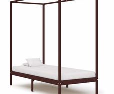 Canopy Bed Frame Dark Brown Solid Pine Wood 90x200 cm