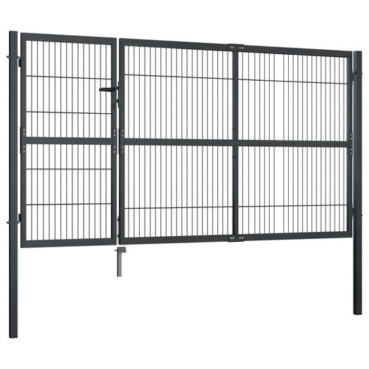Garden Gate with Posts Steel 350x140 cm Anthracite