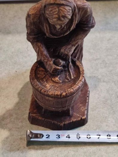 Vintage French Hand Wood Carving Figurine Of A Lady Hand Washing Cloth