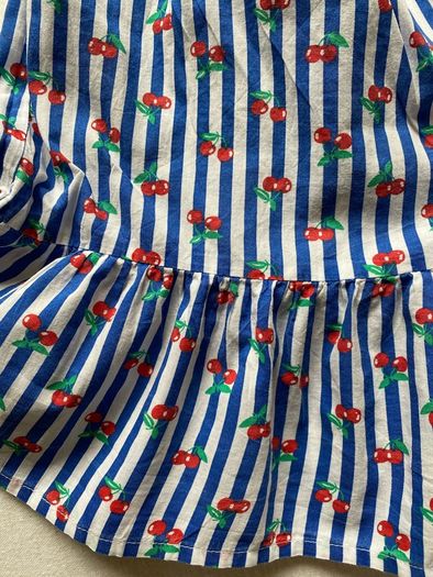 Girl's Blue and White Striped Cherry Summer Dress