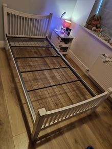 Two Matching Wooden Single Beds: Pine and White