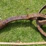 ANTIQUE FORGED IRON FARM WHEEL Rustic Garden Art Beautiful to Display in Your Garden Image 4