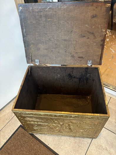 Large Vintage Ornament Embossed Brass coal or log storage box