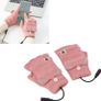 Mitten USB Heated Gloves, Men Women Winter Knitted Hand Warmer Fingerless Heated Gloves for Office Work (Pink) Image 3