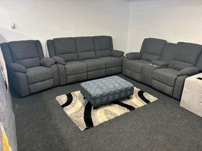 New Madrid Grey Fabric Recliner Sofa Set