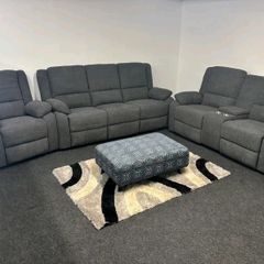 New Madrid Grey Fabric Recliner Sofa Set