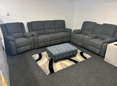 New Madrid Grey Fabric Recliner Sofa Set