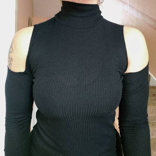 Black Cut out shoulder Turtle neck top, size S