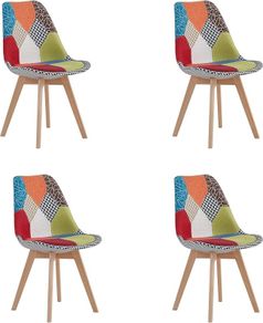 Set of 4 Patchwork Dining Chairs  Beech Wood Legs