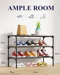 Shoe Rack - Premium Non-Woven Shoe Rack Shelf, Shoe Organizer for Closet, Entryway, Garage & Corridor, Sturdy & Durable Long Stackable Shoe Shelves, 63 x 30 x 39 cm, Black