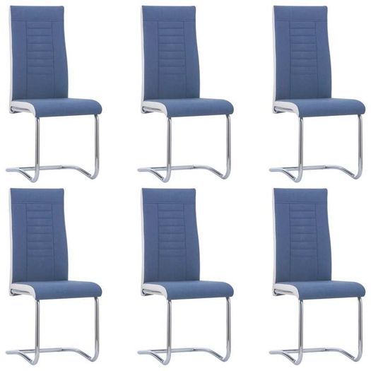 Cantilever Dining Chairs 6 pcs Blue Fabric